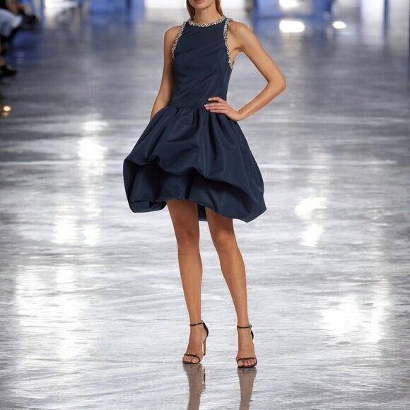 Oscar de la RentaCrystal-Embroidered Bubble-Hem Dress Size M/8 NEW